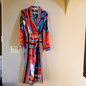 Zara bright chain print wrapover dress, Size Medium, 100% Polyester